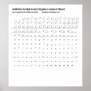 Poster Folha de Contato Julietta Script Font Glyphs