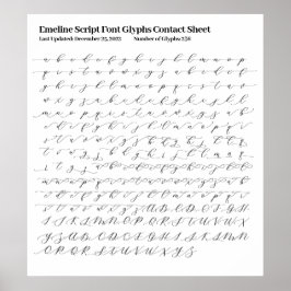 Poster Folha de Contatos Glifos de Fontes do Script Emeli