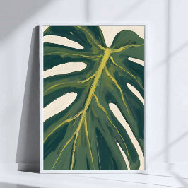 Poster Folha de Monstera Verde Aquarela de Planta Botânic
