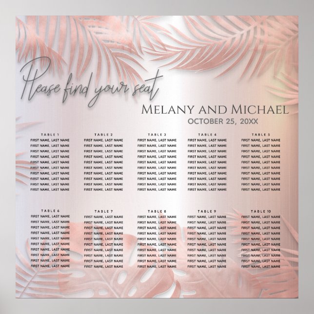 Poster Folha de ouro rosa: folhas tropicais metálicas rom (Frente)