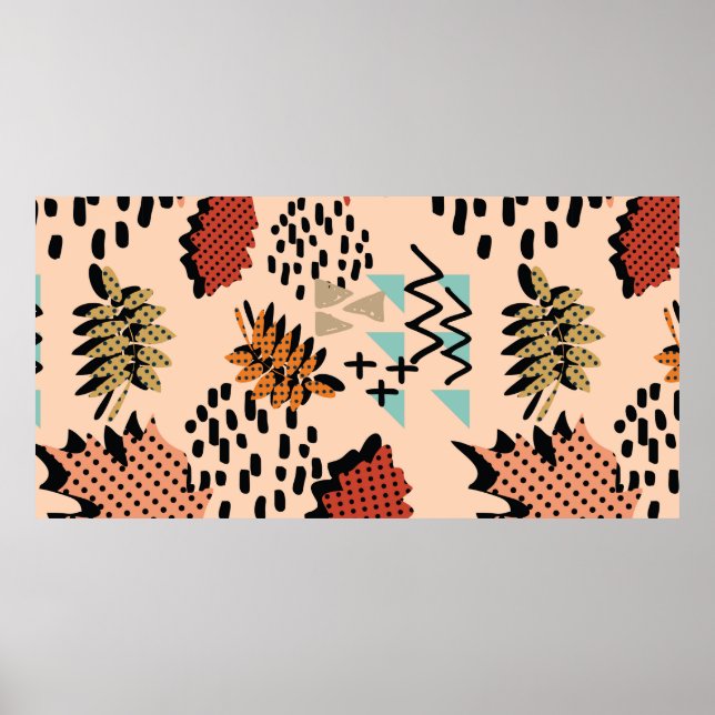 Poster Folha de outono de Memphis e folhas com geometa (Frente)