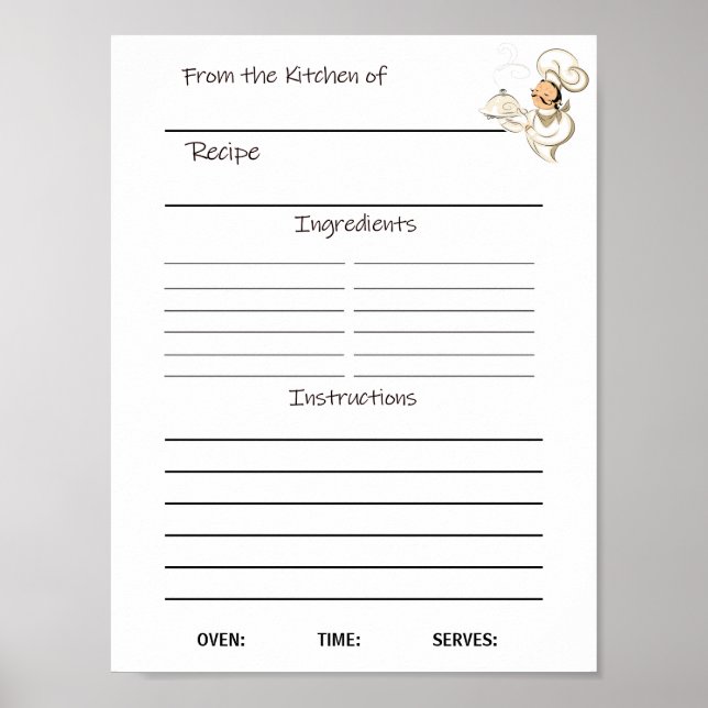 Poster Folha de receitas de download instantâneo ou (Frente)