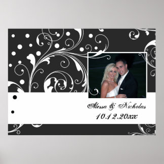 Poster Folha de rolagem floral preto, foto de casamento b
