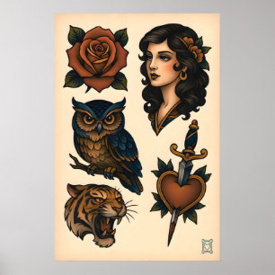 Poster Folha de Tattoo Neo-Tradicional Mate em Arte