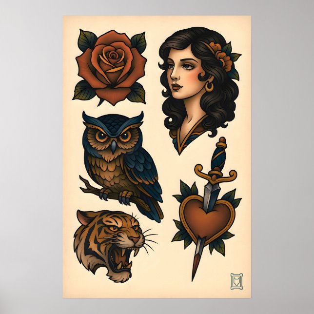 Poster Folha de Tattoo Neo-Tradicional Mate em Arte (Frente)