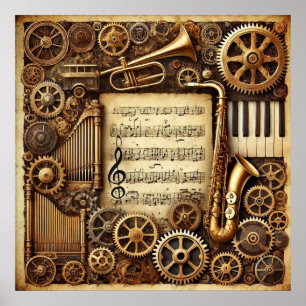 Poster Folha de Teclado de Corantes Steampunk Gears