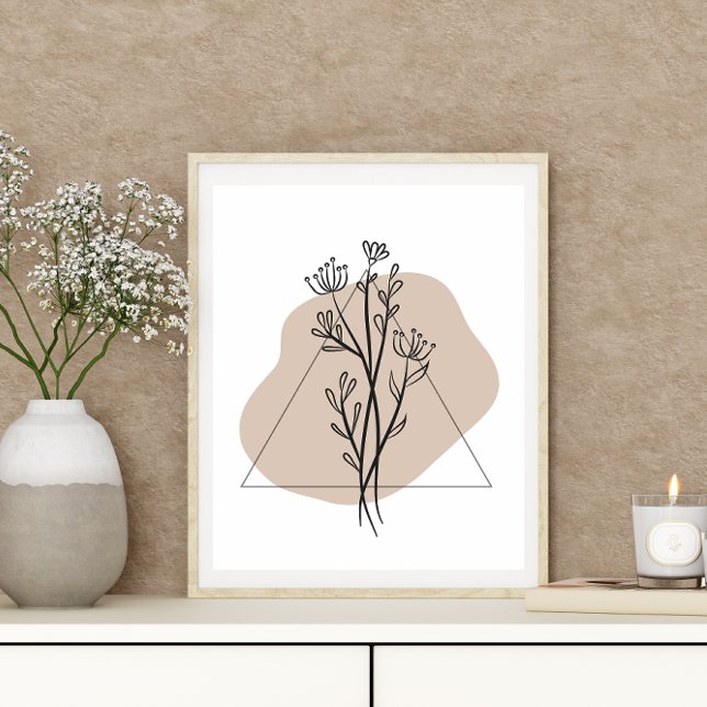 Poster Folha Floral Simples de Estilo Boho Mínimo de Abst (Criador carregado)