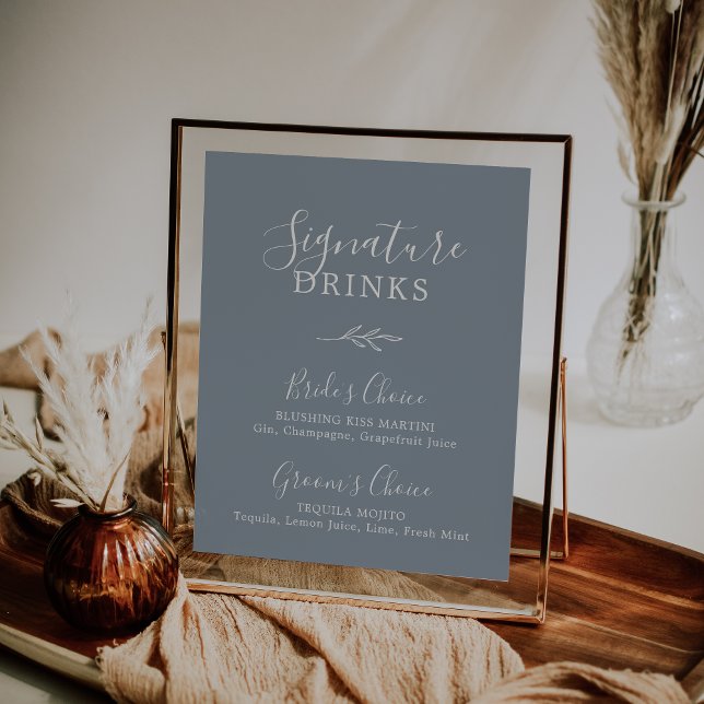 Poster Folha mínima | Bebidas de Assinatura Azul e Branca (Criador carregado)