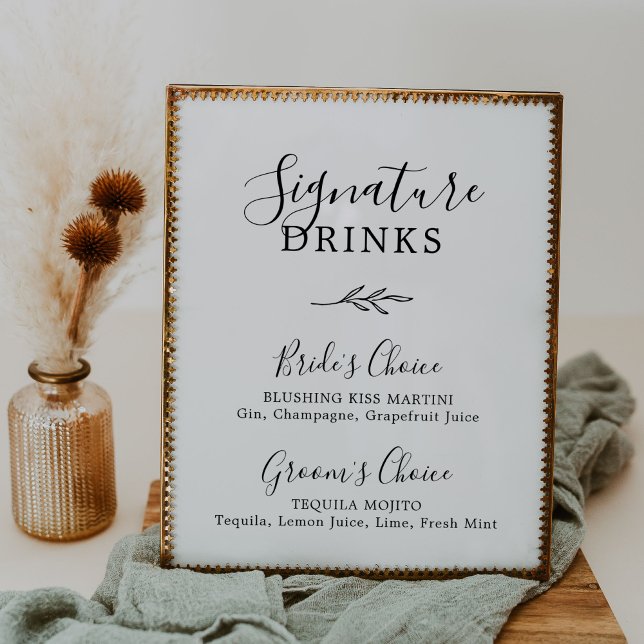 Poster Folha mínima | Bebidas de Assinatura Pretas e Bran (Criador carregado)