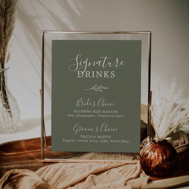 Poster Folha mínima | Bebidas De Assinatura Verde Escuro (Criador carregado)