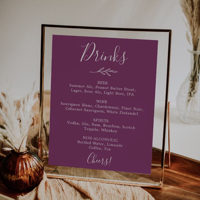 Poster Folha mínima | Berry Purple Wedding Being Menu (Criador carregado)