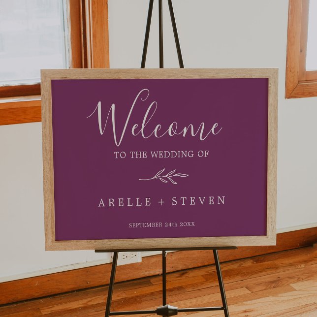 Poster Folha mínima | Berry Purple Wedding Welcome (Criador carregado)
