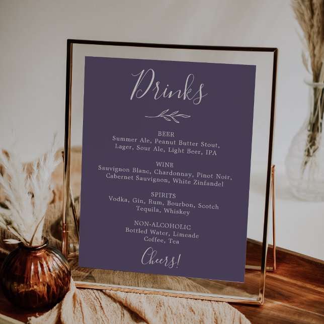 Poster Folha mínima | Menu Plum Purple Wedding Beinks (Criador carregado)