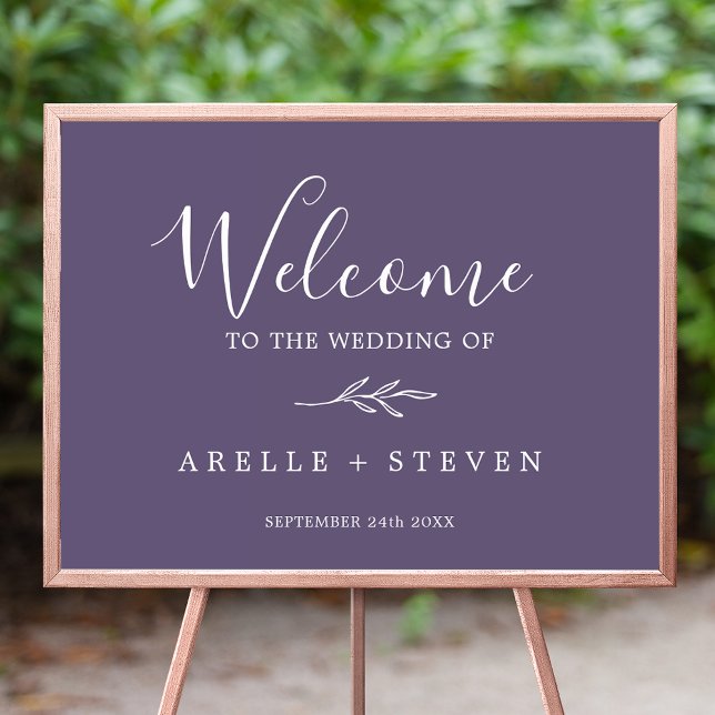Poster Folha mínima | Plum Purple Wedding Welcome (Criador carregado)