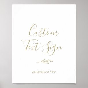 Poster Folha mínima Sinal de Texto Personalizado Dourad