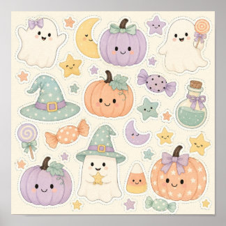 Poster Folha Pastel Assustadoramente Fofa de Halloween