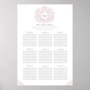 Poster Folha rosa círculo de assentos de casamento poste