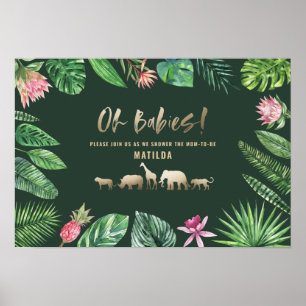 Poster Folha tropical + chá de fraldas gêmeo dos animai
