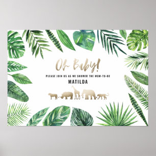 Poster Folha tropical + partido de chá de fraldas dos