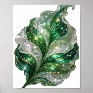 Poster Folha Verde e Branca Icônica com Estrelas