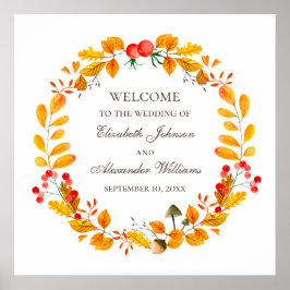 Poster Folhagem aquarela. Boas-vindas de casamento outona