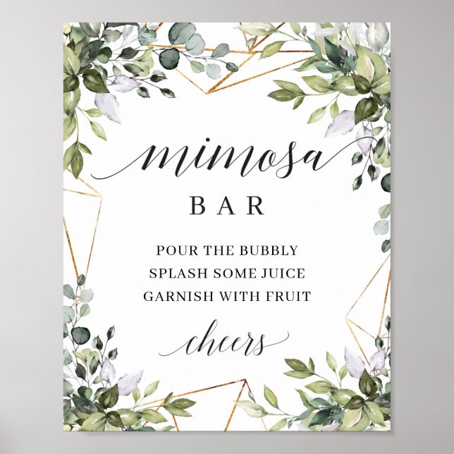 Poster Folhagem boho-verde deixa bar mimosa dourado (Frente)