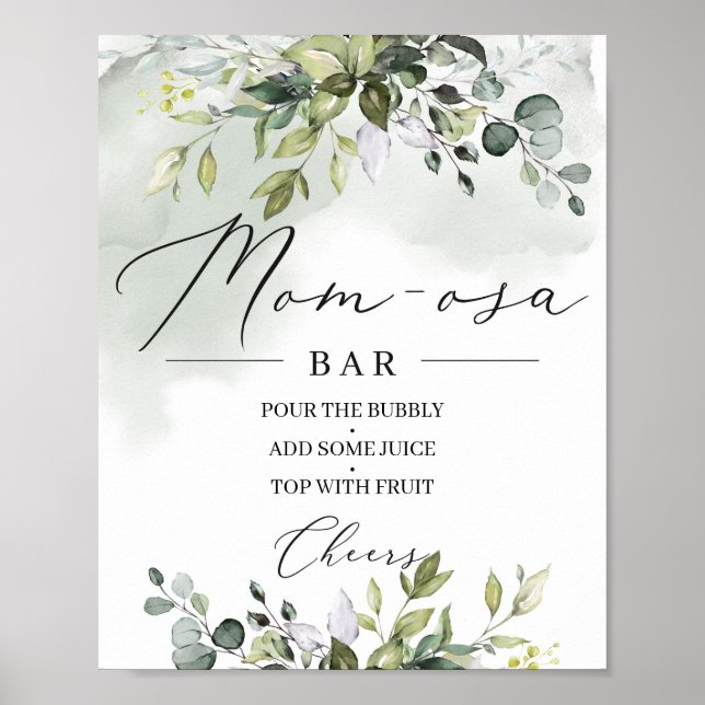 Poster Folhagem de água verde boho-mãe-bar (Frente)