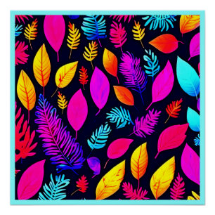 Pôster Folhagem de Neon Vibrante: Padrão de Folhas Cativa