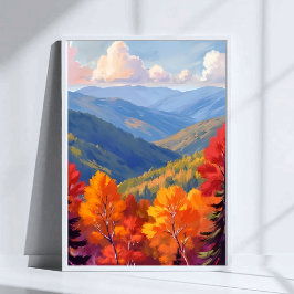 Poster Folhagem de Outono | Paisagem Montanhosa em Aquare
