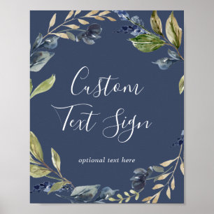 Poster Folhagem de Outono   Placa Personalizada Azul Mari