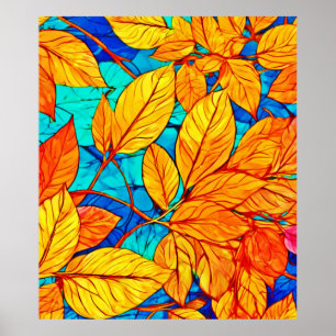 Poster Folhagem de queda de ouro: pintura de folhas brilh