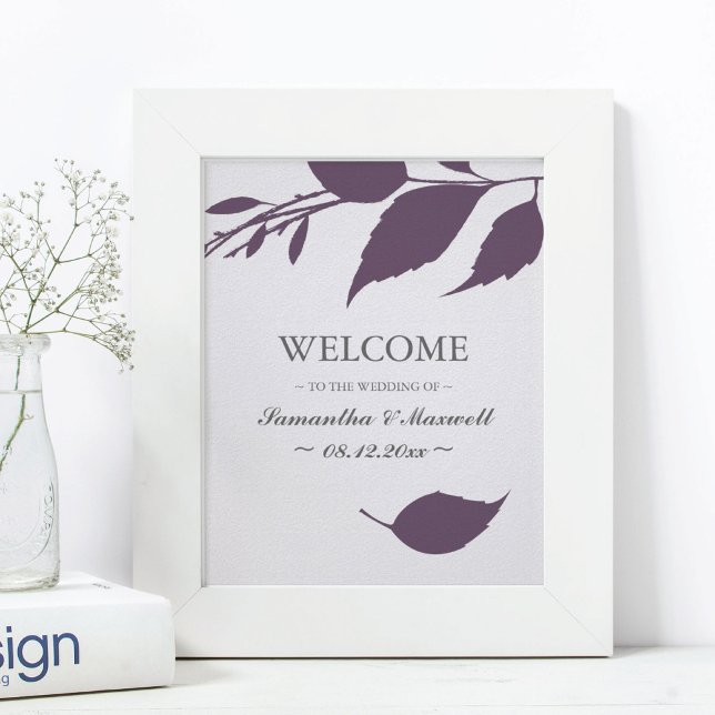 Poster Folhagem de Queda Púrpura Folha Folha Folha Folha  (welcome sign for weddings purple leaves
)