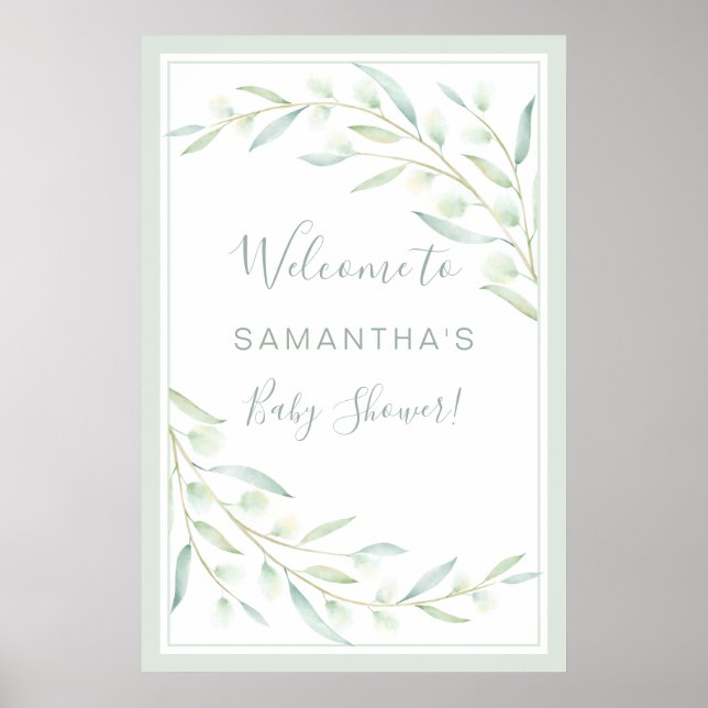 Poster Folhagem Elegante de Aquarela de chá de fraldas Ve (Frente)