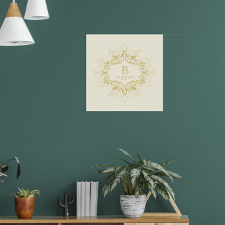 Pôster Folhagem Festiva Arte Deco Frame Monograma Feriado