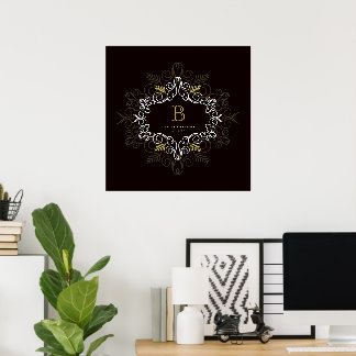 Poster Folhagem Festiva Arte Deco Monograma Feriado Vinta