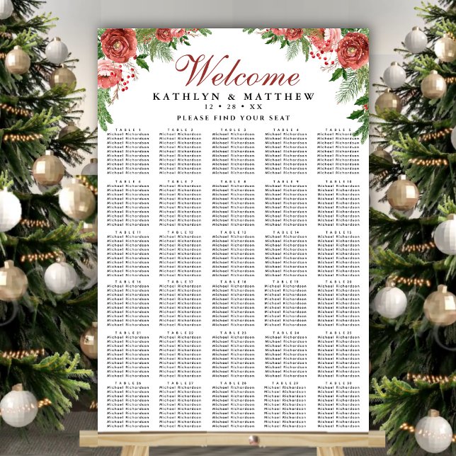 Poster Folhagem Floral de Natal 30 Assentos de Mesa (Criador carregado)