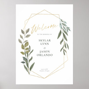 Poster Folhagem Mínima e Dourado Terrário Geométrico