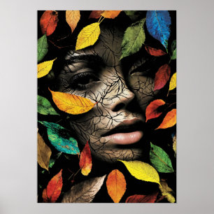 Poster "Folhagem Tranquila: Retrato da Mulher" é um espan