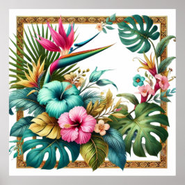 Poster Folhagem Tropical Iridescente em Quadro Quadrado