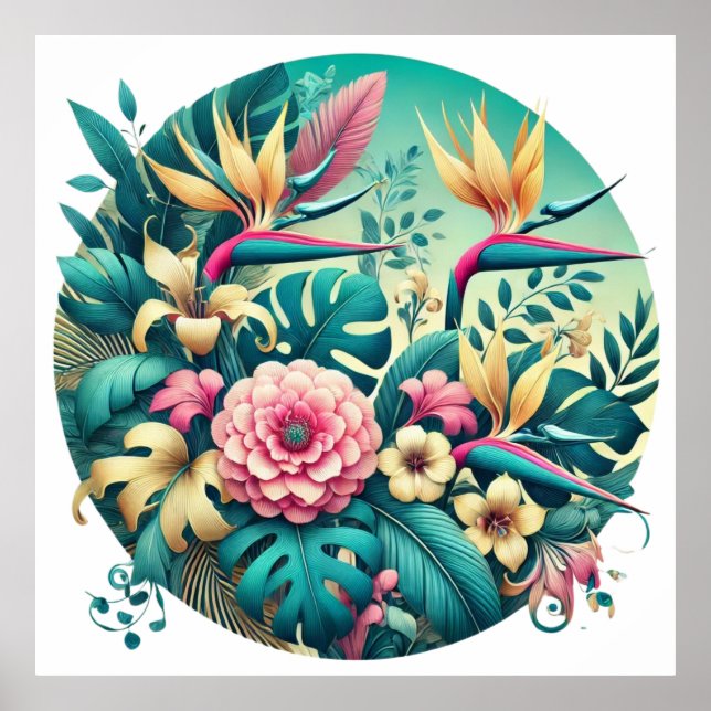 Poster Folhagem Tropical Iridescente para Download (Frente)