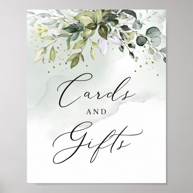 Poster Folhagem verde deixa cartão e sinal de presentes (Frente)