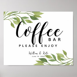 Poster folhagem, verde, placa de bar botânica do café