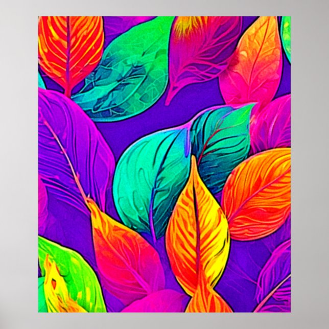 Poster Folhagem Vibrante: Neon Cartoon (Frente)