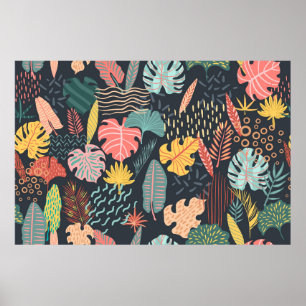 Poster Folhas abstrato tropicais sobre fundo azul. Seaml