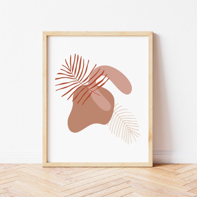 Poster Folhas Botânicas Boho Contra Arte de Formas Abstra (Criador carregado)
