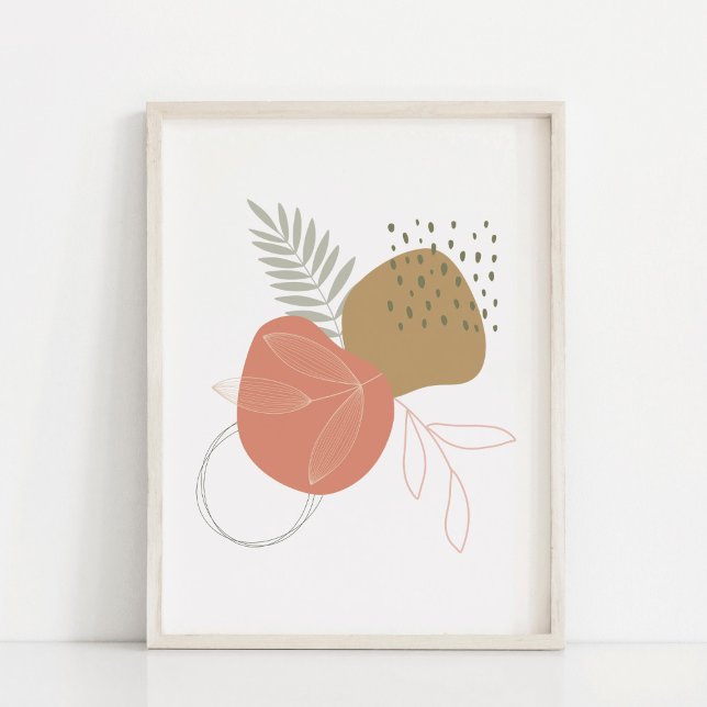 Poster Folhas Botânicas Boho Contra Arte de Formas Abstra (Criador carregado)