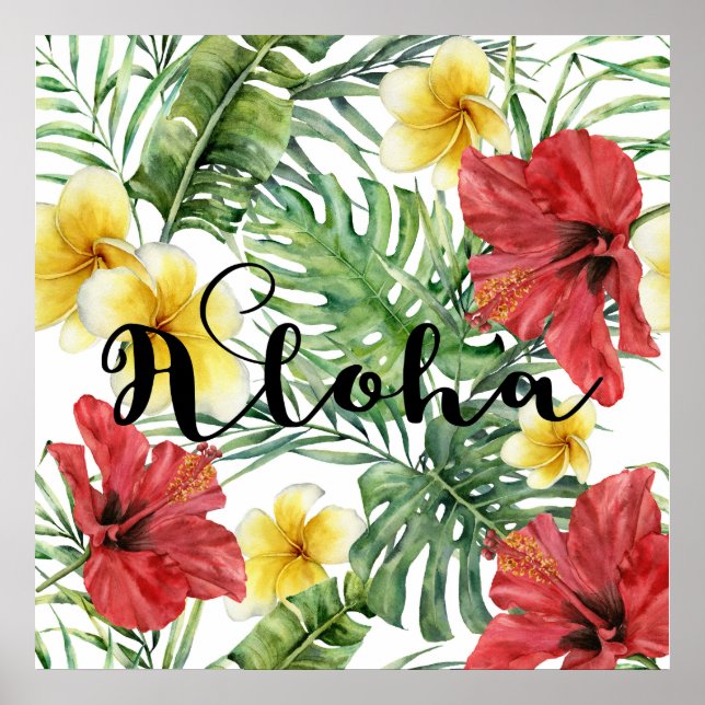 Poster Folhas Botânicas Tropicais Festa Floral Aloha Luau (Frente)