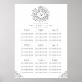 Poster Folhas cinza escuro circulam o gráfico de assentos
