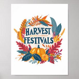 Poster Folhas Coloridas E Abóbora Para Festivais De Colhe