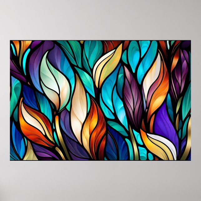 Poster Folhas coloridas em vidro colado (Frente)
